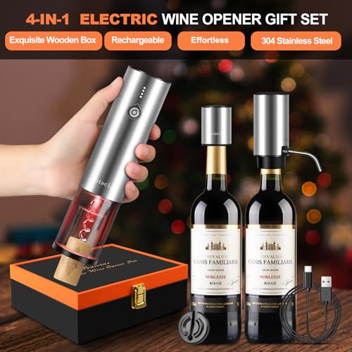 Bsteciar Electric Wine Bottle Opener Set, with Luxurious Wooden Gift Box, 2-in-1 Electric Decanter Wine Aerator & Dispenser, Vacuum Stopper, Foil Cutter, Automatic Wine Opener for Wine Lovers Home Bar - Image 3