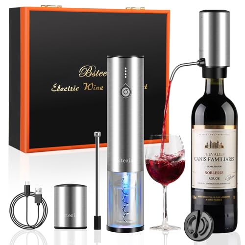 Bsteciar Electric Wine Bottle Opener Set, with Luxurious Wooden Gift Box, 2-in-1 Electric Decanter Wine Aerator & Dispenser, Vacuum Stopper, Foil Cutter, Automatic Wine Opener for Wine Lovers Home Bar - Image 1