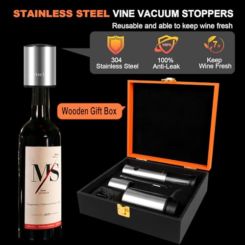 Bsteciar Electric Wine Bottle Opener Set, with Luxurious Wooden Gift Box, 2-in-1 Electric Decanter Wine Aerator & Dispenser, Vacuum Stopper, Foil Cutter, Automatic Wine Opener for Wine Lovers Home Bar - Image 2