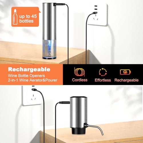 Bsteciar Electric Wine Bottle Opener Set, with Luxurious Wooden Gift Box, 2-in-1 Electric Decanter Wine Aerator & Dispenser, Vacuum Stopper, Foil Cutter, Automatic Wine Opener for Wine Lovers Home Bar - Image 5