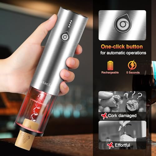 Bsteciar Electric Wine Bottle Opener Set, with Luxurious Wooden Gift Box, 2-in-1 Electric Decanter Wine Aerator & Dispenser, Vacuum Stopper, Foil Cutter, Automatic Wine Opener for Wine Lovers Home Bar - Image 4