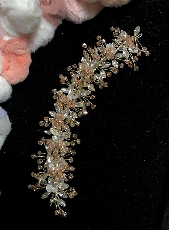 Samyak Wedding Hair Pins | Crystal & Pearl Beaded Hair Vine For Bridal Bridesmaid Tiara Hair Accessories (Rose Gold) - Image 4
