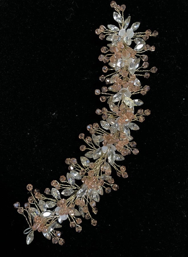 Samyak Wedding Hair Pins | Crystal & Pearl Beaded Hair Vine For Bridal Bridesmaid Tiara Hair Accessories (Rose Gold) - Image 1