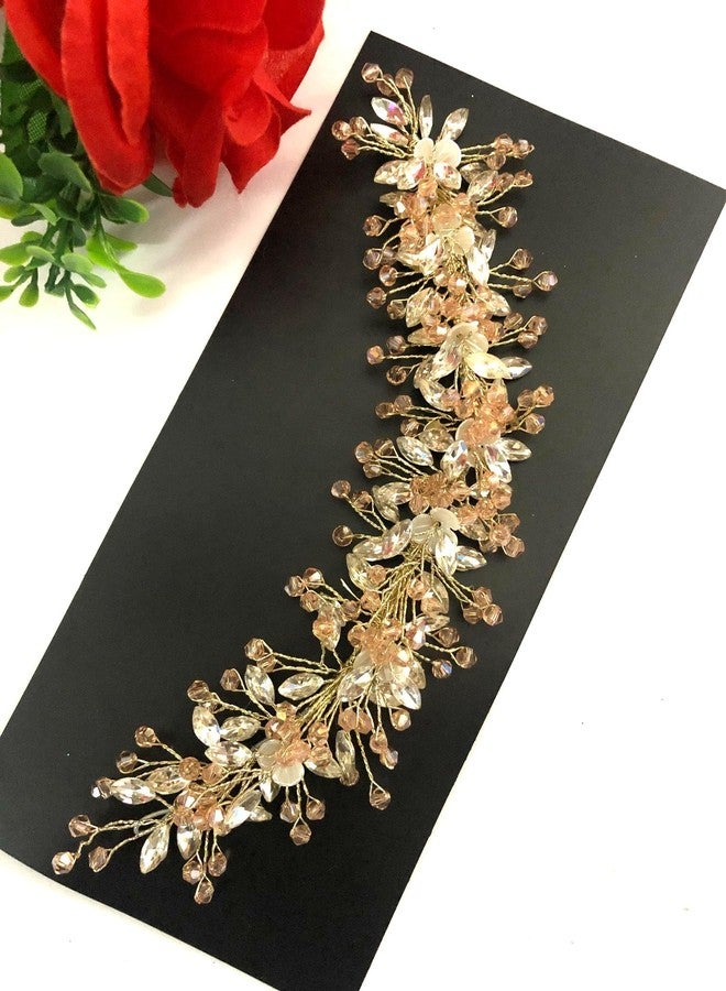Samyak Wedding Hair Pins | Crystal & Pearl Beaded Hair Vine For Bridal Bridesmaid Tiara Hair Accessories (Rose Gold) - Image 2