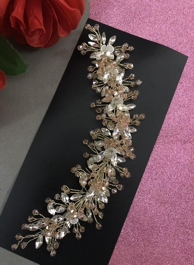 Samyak Wedding Hair Pins | Crystal & Pearl Beaded Hair Vine For Bridal Bridesmaid Tiara Hair Accessories (Rose Gold) - Image 3
