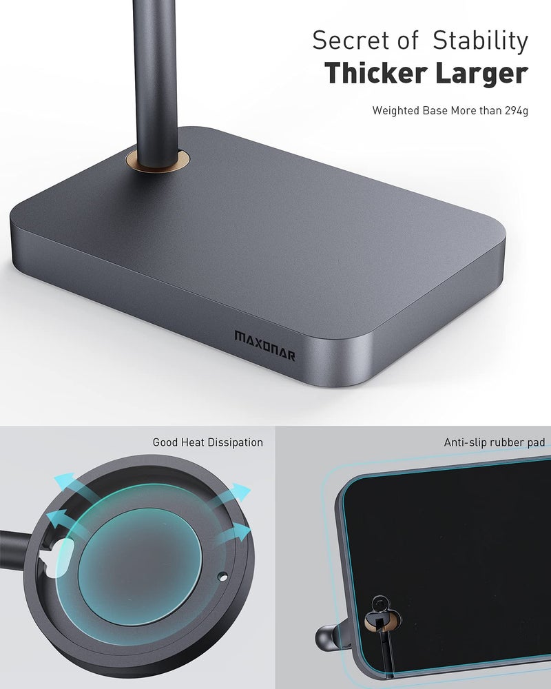 Maxonar Mag Safe Charger Stand Heavy-Duty Premium Metal Desktop Holder Mag Safe Dock Base Compatible with iOS17 Standby Mode Mag Safe Wireless Charger for iPhone 15 14 Series Device (Space Grey) - Image 2