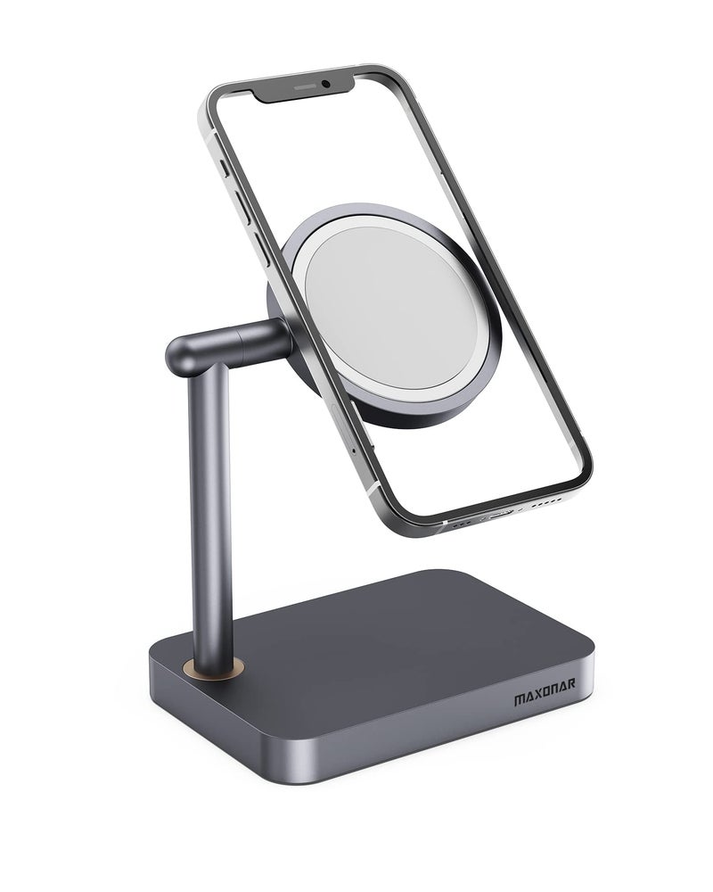 Maxonar Mag Safe Charger Stand Heavy-Duty Premium Metal Desktop Holder Mag Safe Dock Base Compatible with iOS17 Standby Mode Mag Safe Wireless Charger for iPhone 15 14 Series Device (Space Grey) - Image 1
