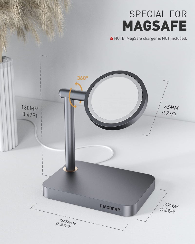 Maxonar Mag Safe Charger Stand Heavy-Duty Premium Metal Desktop Holder Mag Safe Dock Base Compatible with iOS17 Standby Mode Mag Safe Wireless Charger for iPhone 15 14 Series Device (Space Grey) - Image 4