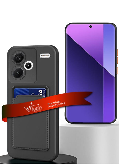 Silicone TPU With Card Holder Case Cover For Xiaomi Redmi Note 13 Pro+ / Xiaomi Redmi Note 13 Pro Plus 5G 2023 Black