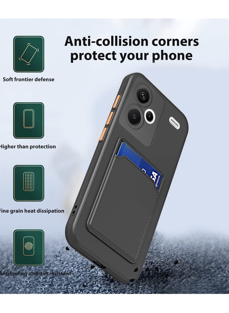 Silicone TPU With Card Holder Case Cover For Xiaomi Redmi Note 13 Pro+ / Xiaomi Redmi Note 13 Pro Plus 5G 2023 Black