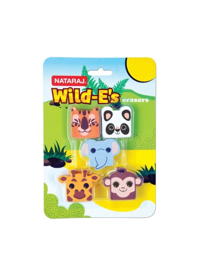 ناتاراج ممحاة ناتاراج وايلد-إي إس | خالية من الغبار، غير سامة | بتصميم حيوانات | عبوة من ٥ قطع