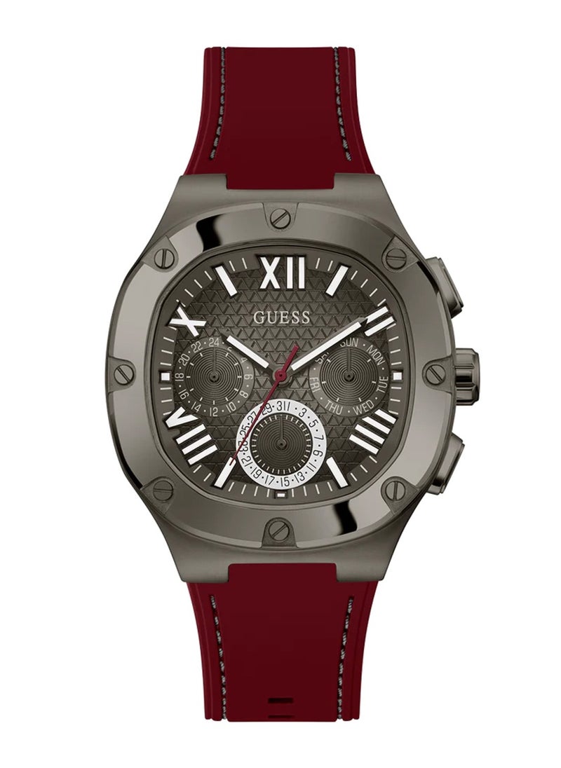 GUESS - Headline Men’s Burgundy Grey Multi-function Silicone Strap Watch GW0571G4 - 42mm - Image 1