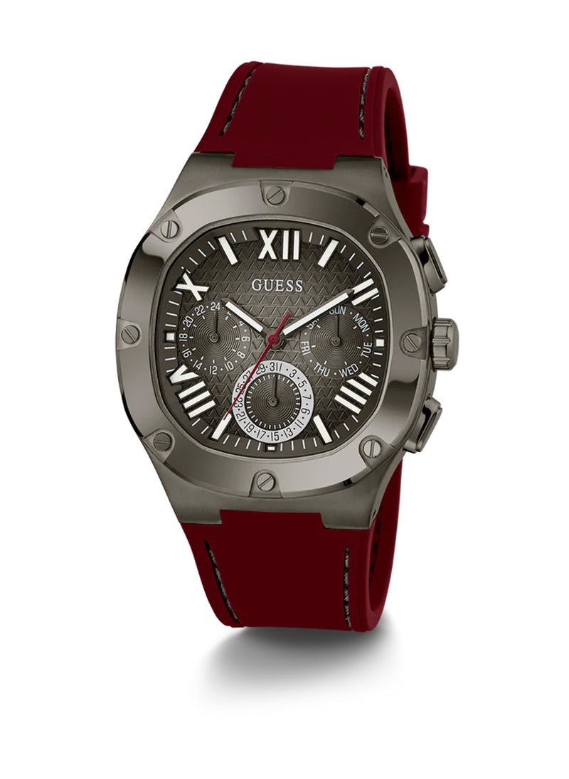 GUESS - Headline Men’s Burgundy Grey Multi-function Silicone Strap Watch GW0571G4 - 42mm - Image 1