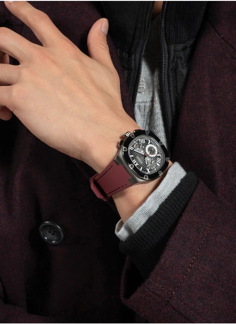 GUESS - Headline Men’s Burgundy Grey Multi-function Silicone Strap Watch GW0571G4 - 42mm - Image 1