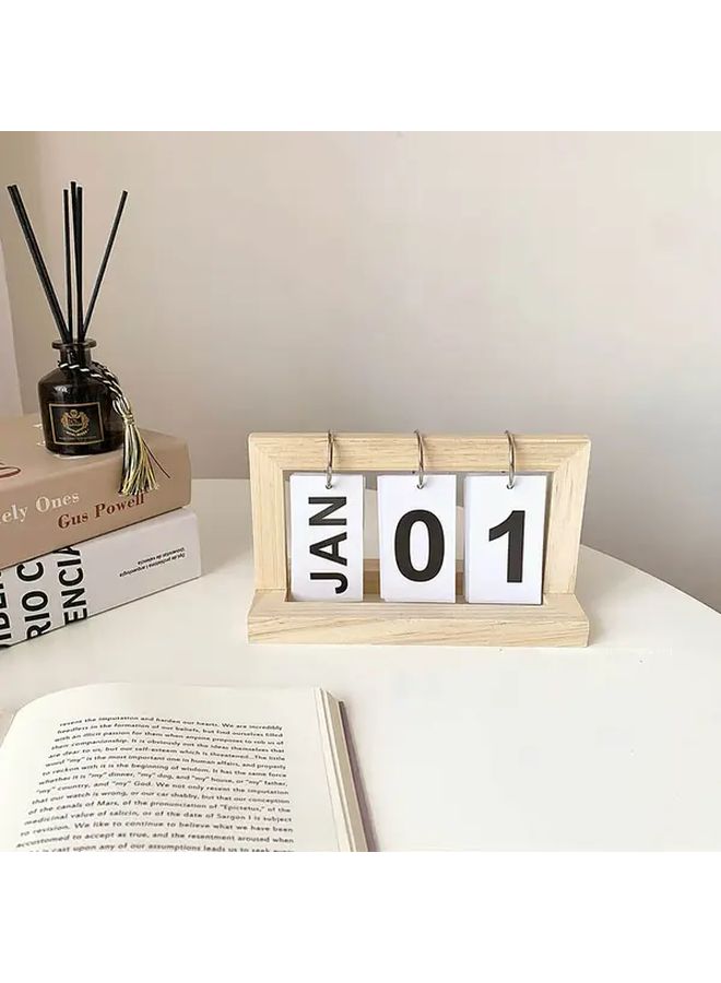 Natural Wood Page Turning Standing Desk Calendar Minimalist Office Decor - Image 3