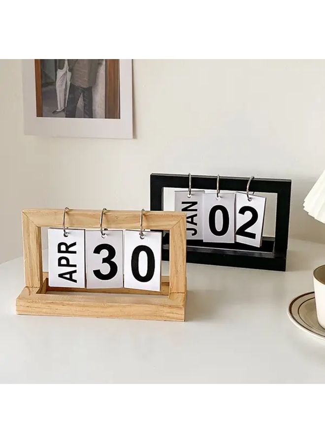 Natural Wood Page Turning Standing Desk Calendar Minimalist Office Decor - Image 1