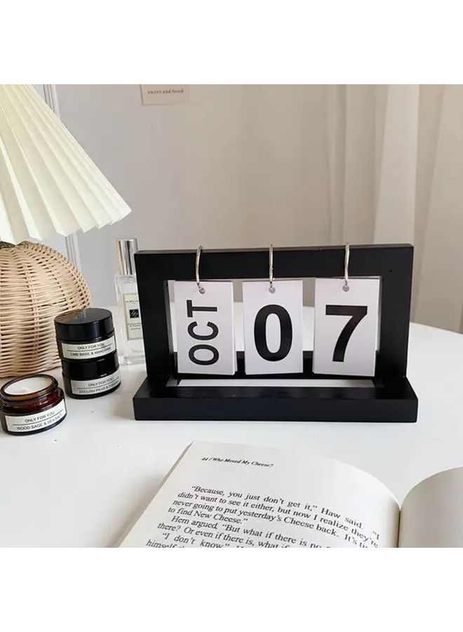 Natural Wood Page Turning Standing Desk Calendar Minimalist Office Decor - Image 4