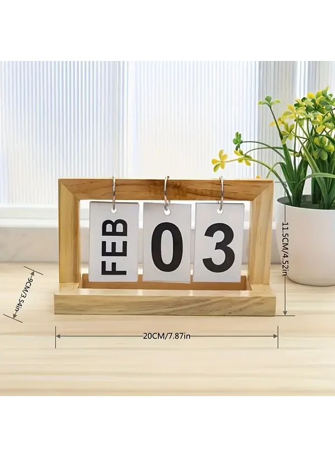 Natural Wood Page Turning Standing Desk Calendar Minimalist Office Decor - Image 2