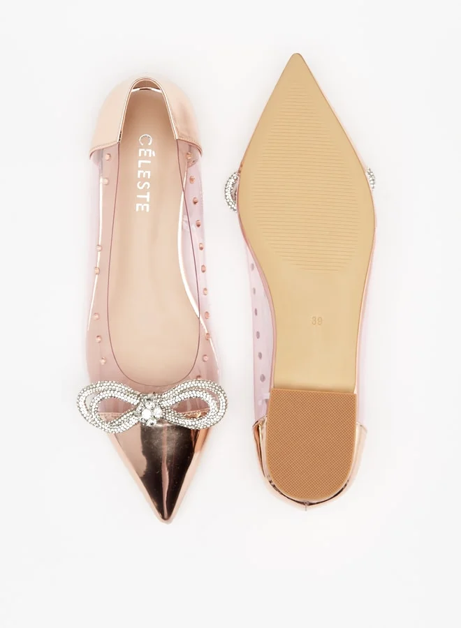 Celeste Women's Bow Embellished Slip-On Pointed Toe Ballerina Shoes