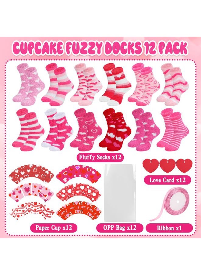 Japior 12 Pairs Valentine's Day Pink Fuzzy Socks Valentine's Heart Socks Heart Slipper Socks for Women Gift - Image 5