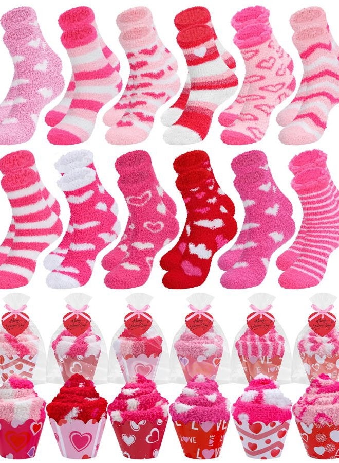 Japior 12 Pairs Valentine's Day Pink Fuzzy Socks Valentine's Heart Socks Heart Slipper Socks for Women Gift - Image 1