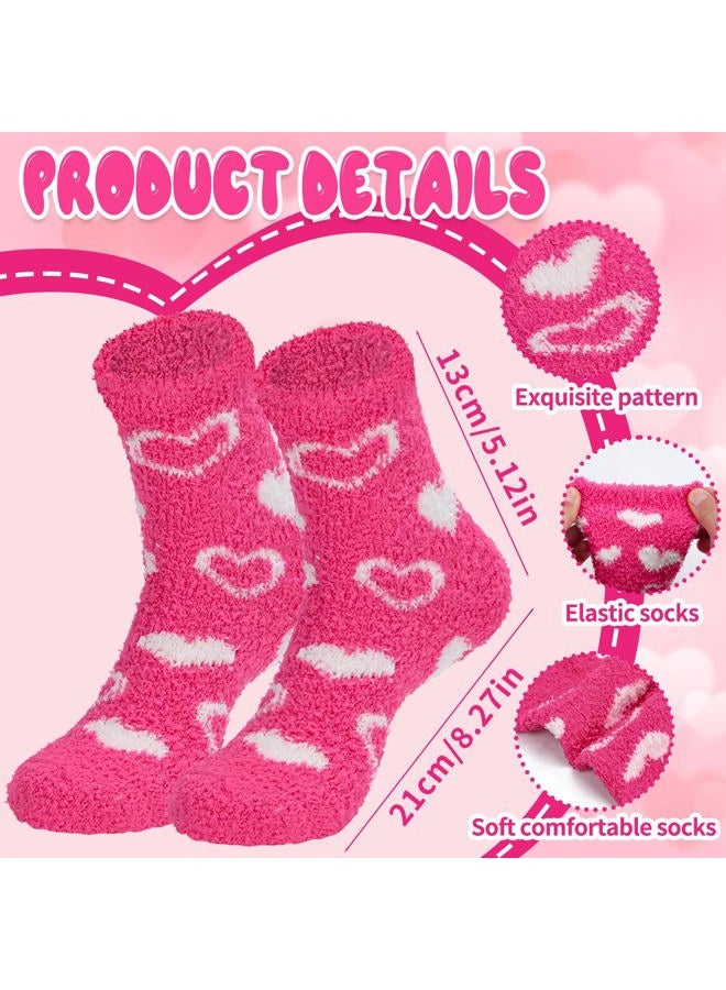 Japior 12 Pairs Valentine's Day Pink Fuzzy Socks Valentine's Heart Socks Heart Slipper Socks for Women Gift - Image 4