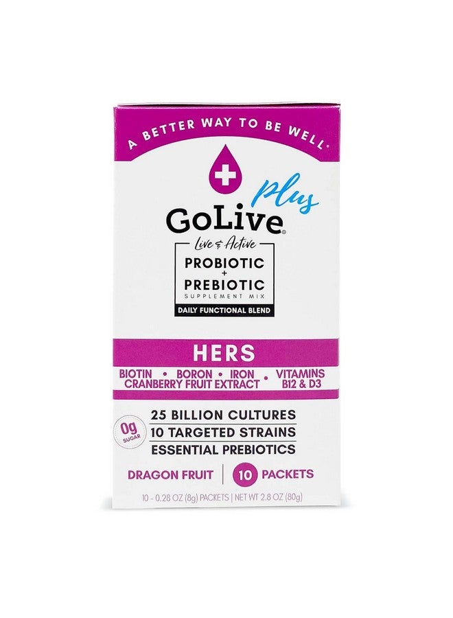 GoLive Probiotic for Women - Sugar-Free Synbiotic Powder with Prebiotics, Cranberry, Biotin, B12 & D3-25 Billion CFUs, 10 Clinical Strains - Supports Vaginal, Digestive, UT & Immune Health