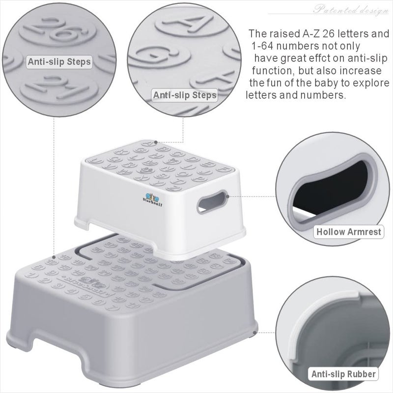 BlueSnail Double up Step Stool for Kids, Anti-Slip Sturdy Toddler Two Step Stool for Bathroom,Kitchen and Toilet Potty Training(Gray) - Image 3