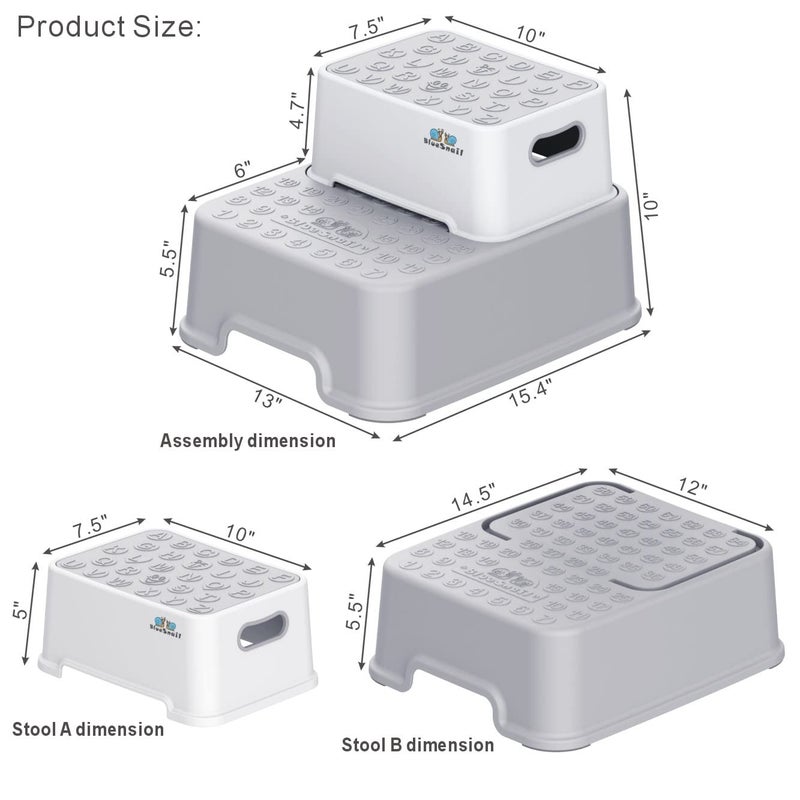BlueSnail Double up Step Stool for Kids, Anti-Slip Sturdy Toddler Two Step Stool for Bathroom,Kitchen and Toilet Potty Training(Gray) - Image 4