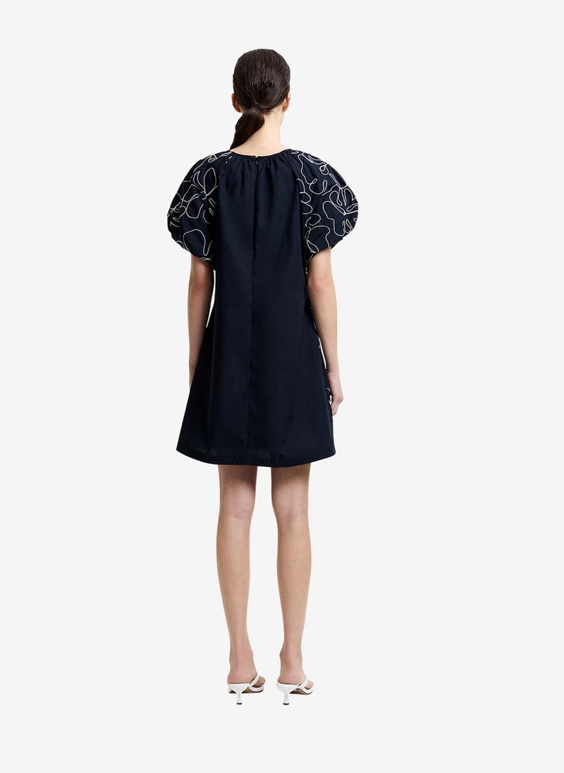 French Connection Women's Black/Porcelain Crea Cambria Embroidered Mini Dress - Image 3
