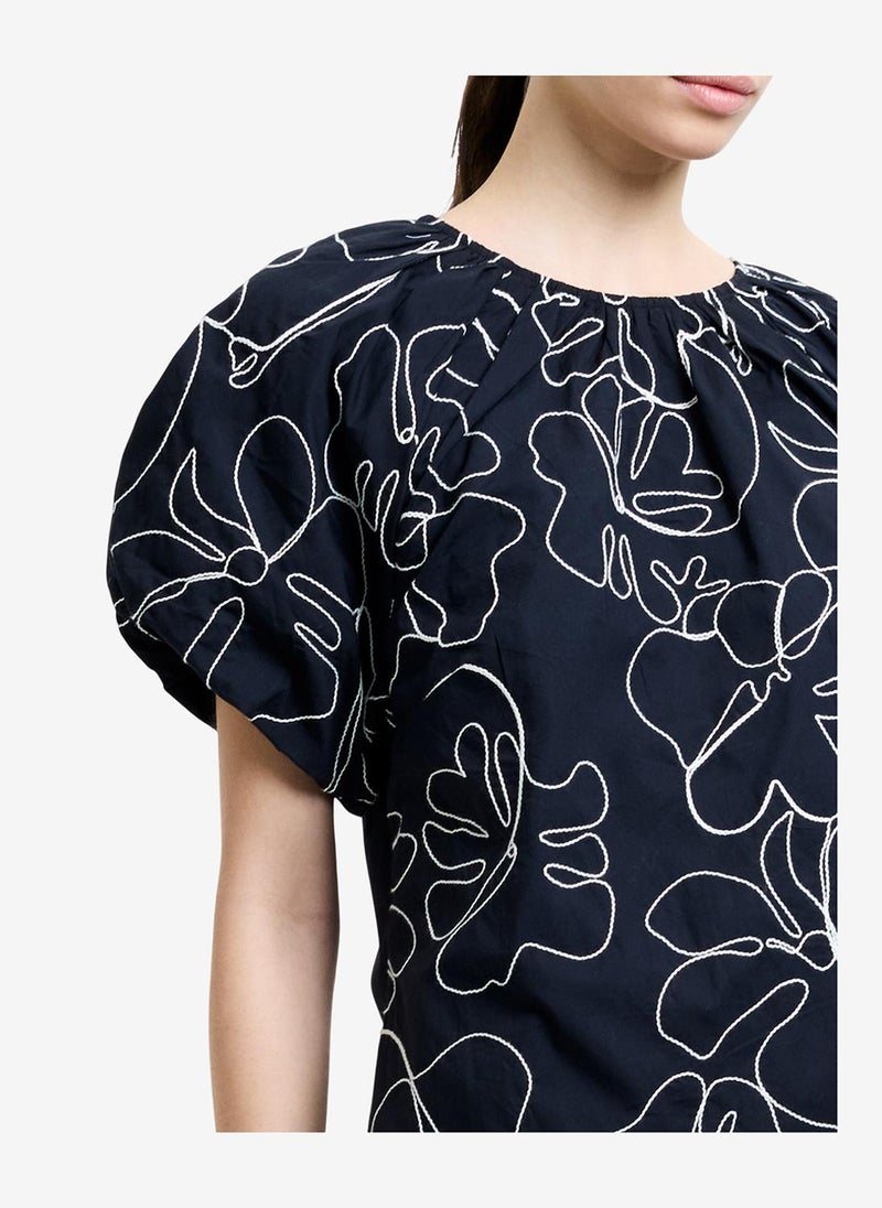 French Connection Women's Black/Porcelain Crea Cambria Embroidered Mini Dress - Image 4
