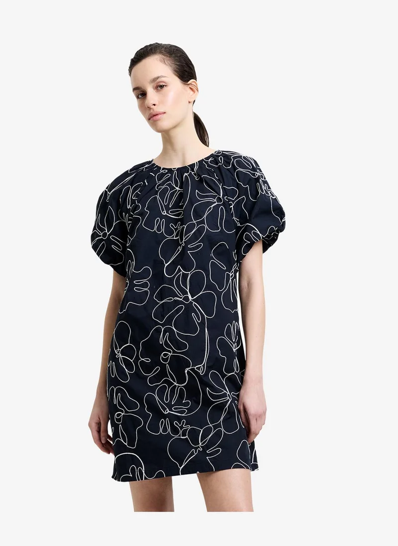 فرنش كونكشن Women's Black/Porcelain Crea Cambria Embroidered Mini Dress