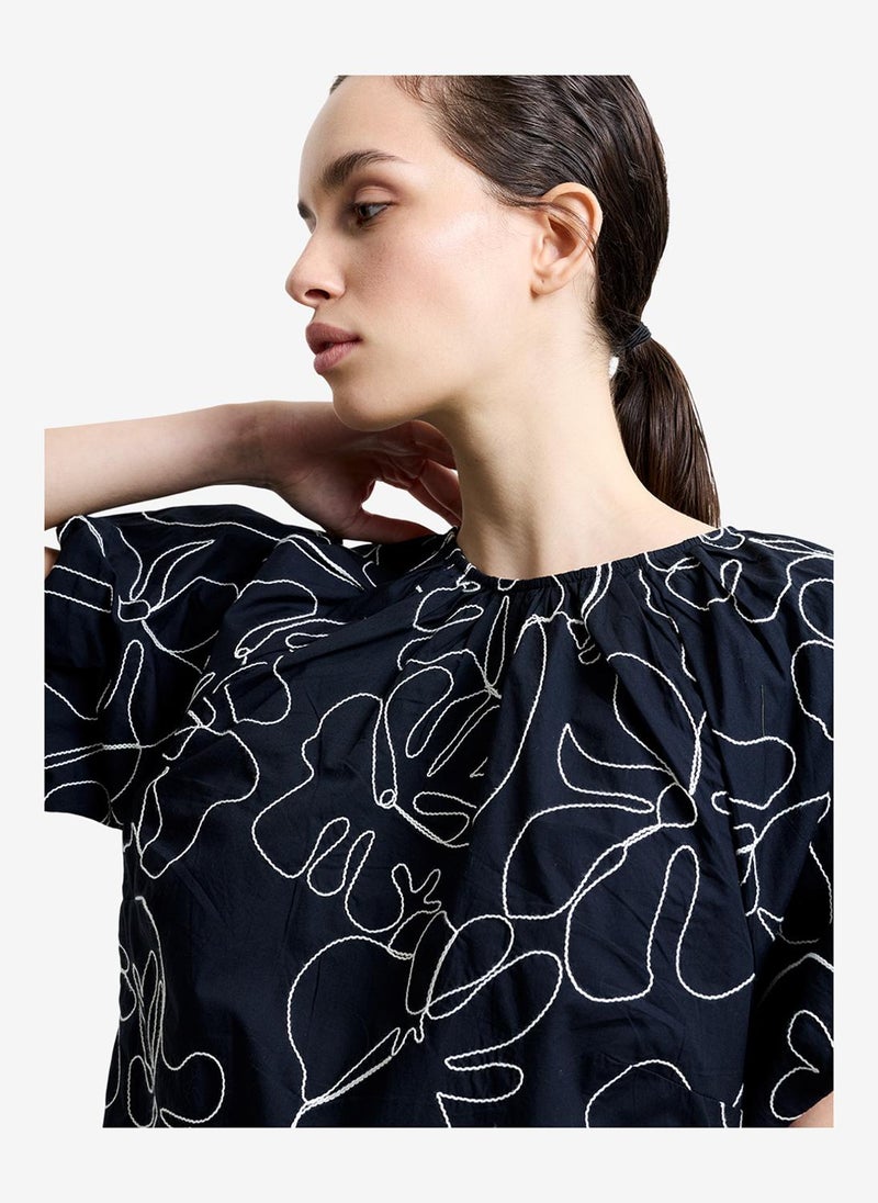 French Connection Women's Black/Porcelain Crea Cambria Embroidered Mini Dress - Image 5