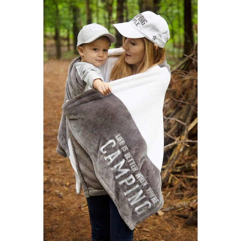 Pavilion Gift Company Pavilion - Life is Better When You're Camping - Gray & White Striped Super Soft 50 x 60 Inch Striped Throw Blanket with Embroidered Text - Image 5
