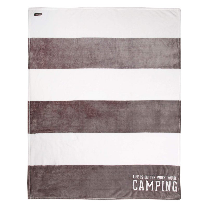 Pavilion Gift Company Pavilion - Life is Better When You're Camping - Gray & White Striped Super Soft 50 x 60 Inch Striped Throw Blanket with Embroidered Text - Image 1