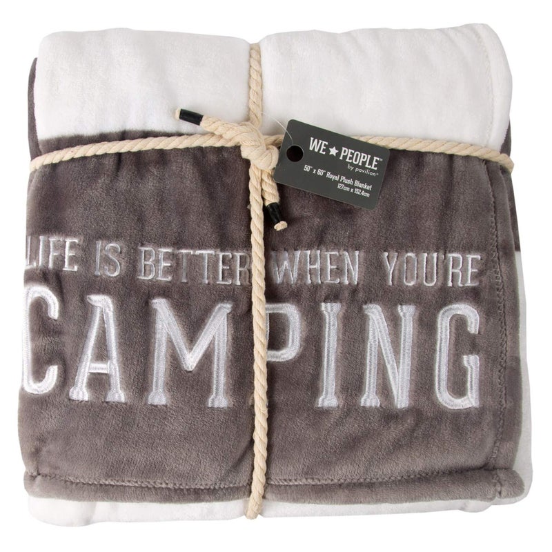 Pavilion Gift Company Pavilion - Life is Better When You're Camping - Gray & White Striped Super Soft 50 x 60 Inch Striped Throw Blanket with Embroidered Text - Image 3