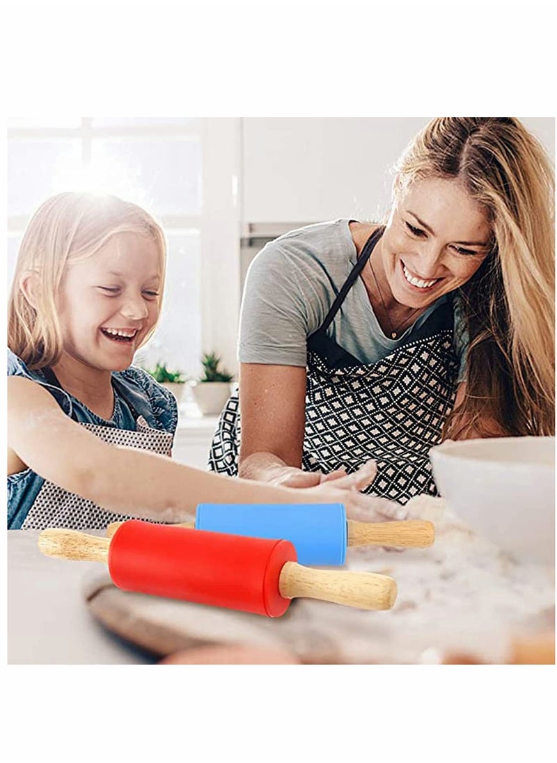 SYOSI 9 Inch Mini Rolling Pin, 2 Pcs Kids Rolling Pin Small Rolling Pin Handle Rolling Pin for Home Kitchen Children Cake  - Image 2