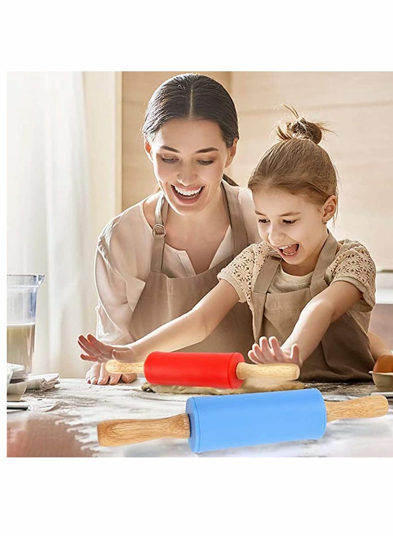 SYOSI 9 Inch Mini Rolling Pin, 2 Pcs Kids Rolling Pin Small Rolling Pin Handle Rolling Pin for Home Kitchen Children Cake  - Image 4