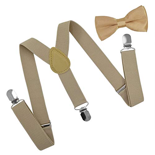 traderplus Men Elastic Suspenders and Bow Ties Set for Wedding, Formal Events (Champagne) - Image 2