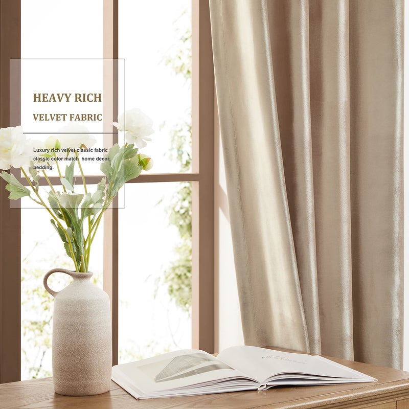 BULBUL Champagne Curtains 120 inch Length- 2 Panels Velvet Living Room Beige Blackout Window Drapes Curtains Thermal Insulated Room Darkening Decor Grommet Curtains for Bedroom - Image 4
