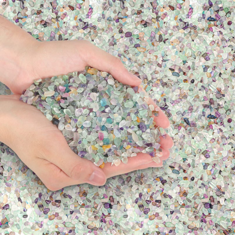 T4U Crystal Chips Stone Crushed Quartz Glass 2LB Fluorite Tumbled Gravel Small Decorative Pebbles Bulk Mini Polished Rocks Pieces for Crafts Vases Filler Succulent Plants Aquarium Gravel Rocks - Image 2