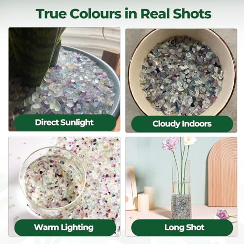T4U Crystal Chips Stone Crushed Quartz Glass 2LB Fluorite Tumbled Gravel Small Decorative Pebbles Bulk Mini Polished Rocks Pieces for Crafts Vases Filler Succulent Plants Aquarium Gravel Rocks - Image 3