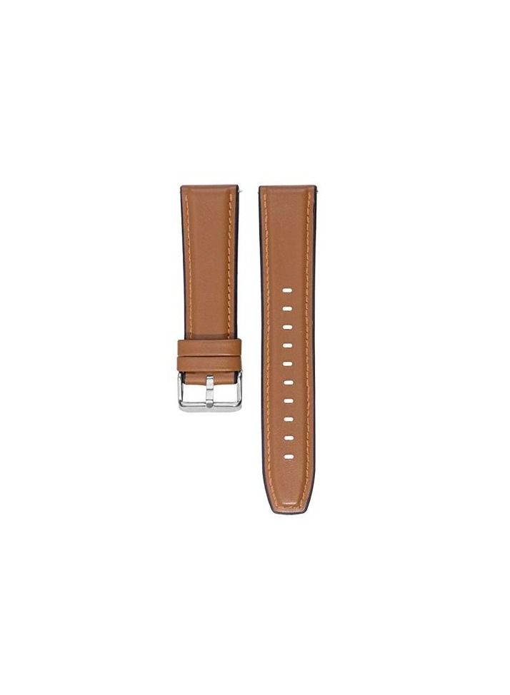 22mm Silicone Leather Replacement Strap Watchband For Huawei GT 46mm - Camel Silver Buckle - Image 2