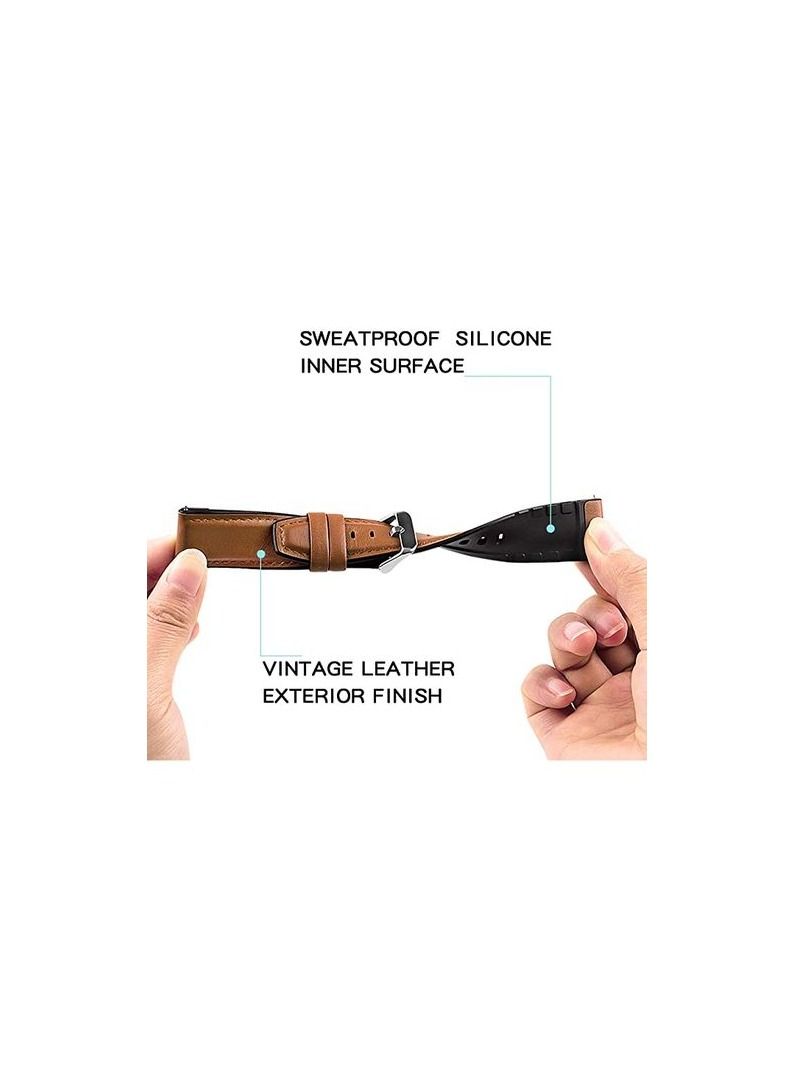 22mm Silicone Leather Replacement Strap Watchband For Huawei GT 46mm - Camel Silver Buckle - Image 4