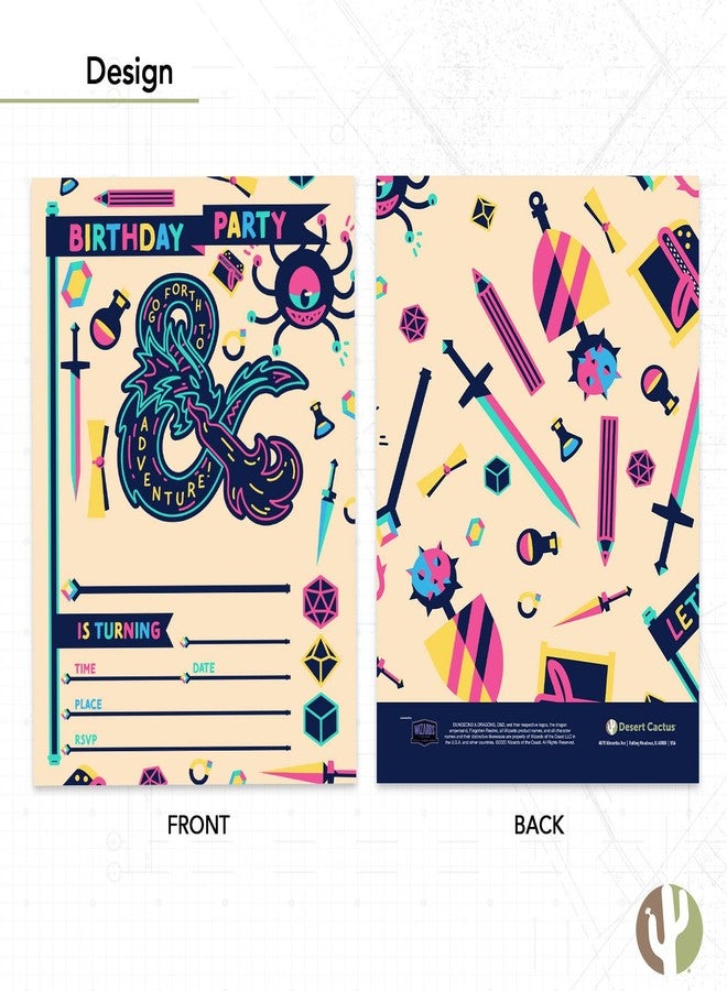Desert Cactus Dungeons & Dragons Happy Birthday Invitations D&D Invites Cards 10 Count with Envelopes Doughnut Boys Girls Kids Party (Style A) - Image 4