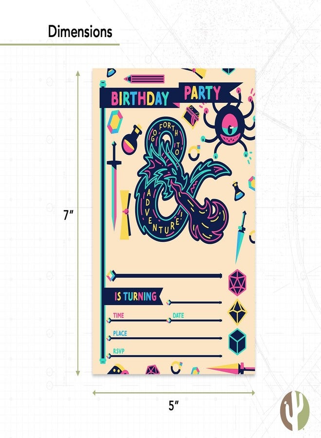 Desert Cactus Dungeons & Dragons Happy Birthday Invitations D&D Invites Cards 10 Count with Envelopes Doughnut Boys Girls Kids Party (Style A) - Image 3