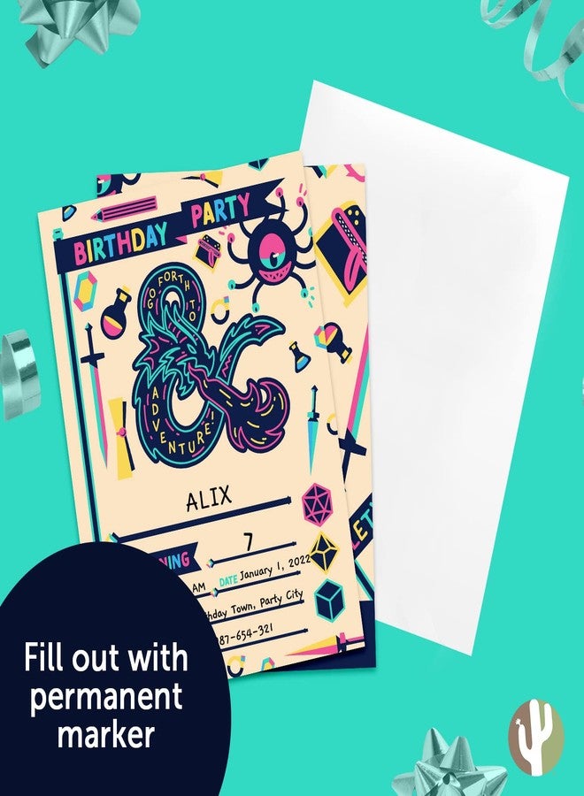 Desert Cactus Dungeons & Dragons Happy Birthday Invitations D&D Invites Cards 10 Count with Envelopes Doughnut Boys Girls Kids Party (Style A) - Image 5