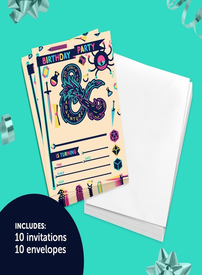 Desert Cactus Dungeons & Dragons Happy Birthday Invitations D&D Invites Cards 10 Count with Envelopes Doughnut Boys Girls Kids Party (Style A) - Image 2