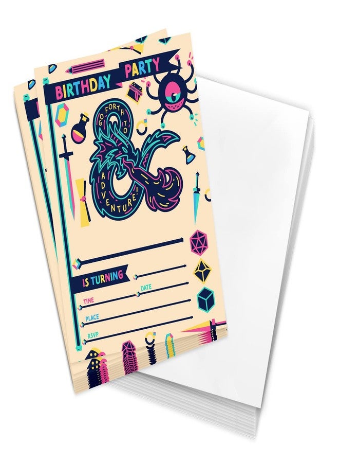 Desert Cactus Dungeons & Dragons Happy Birthday Invitations D&D Invites Cards 10 Count with Envelopes Doughnut Boys Girls Kids Party (Style A) - Image 1