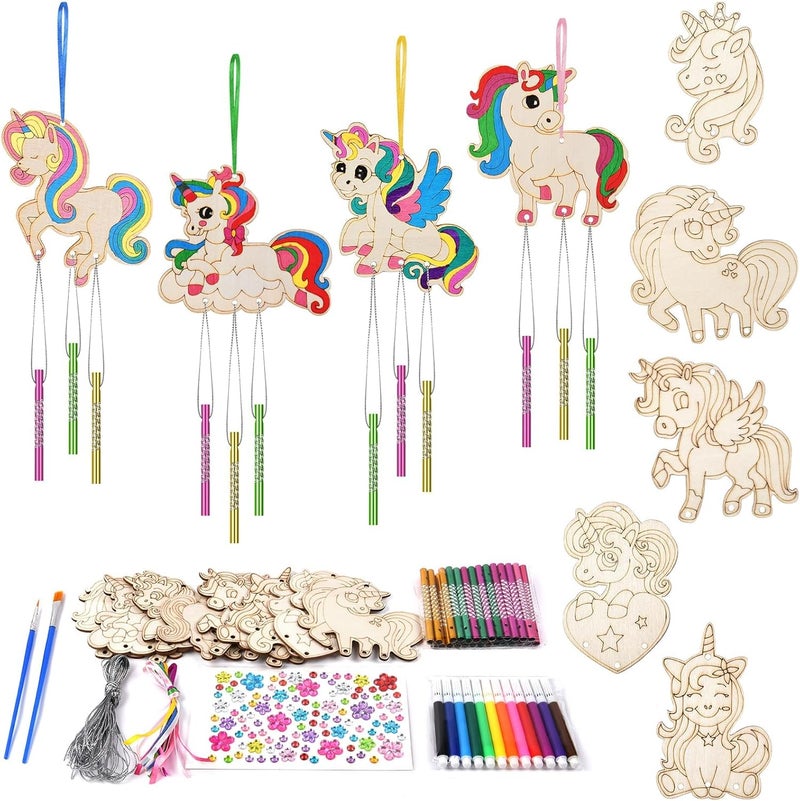 KASTWAVE 9 Pack Unicorn Wooden Wind Chime Craft Kit – DIY Paint Arts & Crafts Set, Creative Gift for Boys Girls, Activity, Summer Camp, Birthday Party Fun - Image 1
